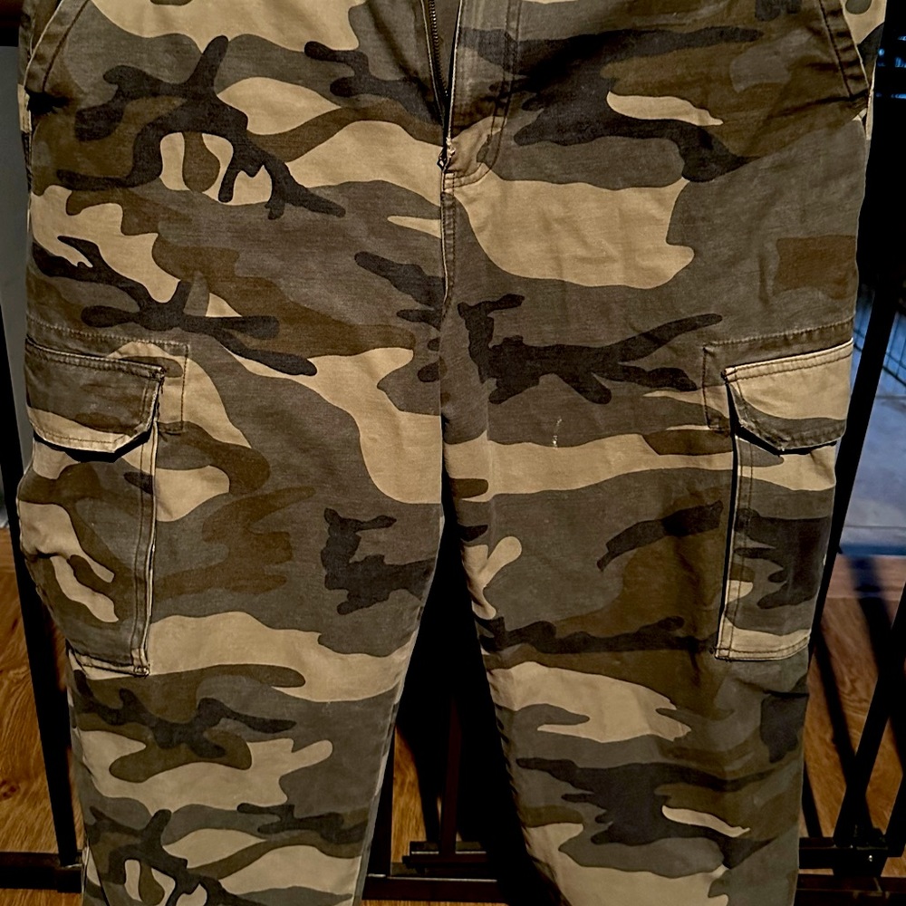 Mens Camo Cargo Drawstring Y2k Pants 38x32